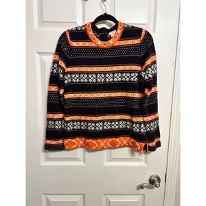 J. Crew Vintage Womens Medium Sweater Blue Orange Fair Isle Merino Wool Fall